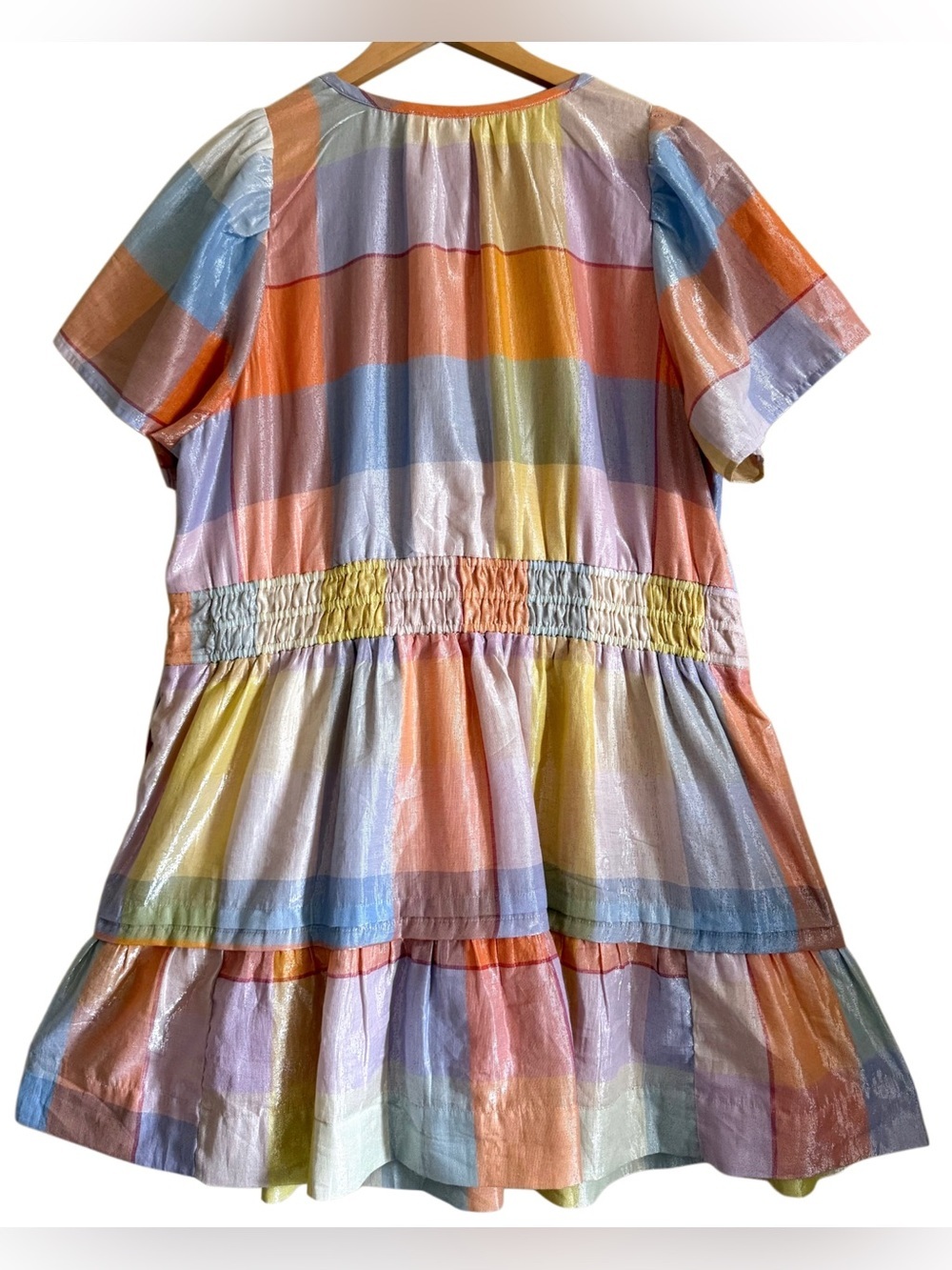 ANTHROPOLOGIE Multicolored Feminine Pastel Plaid Metallic Somerset Mini Dress 2X - Picture 8 of 11